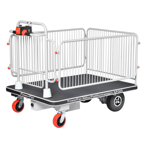 Chariot électrique à plate-forme PowerPac AP500 – capacité 500 kg avec grilles latérales