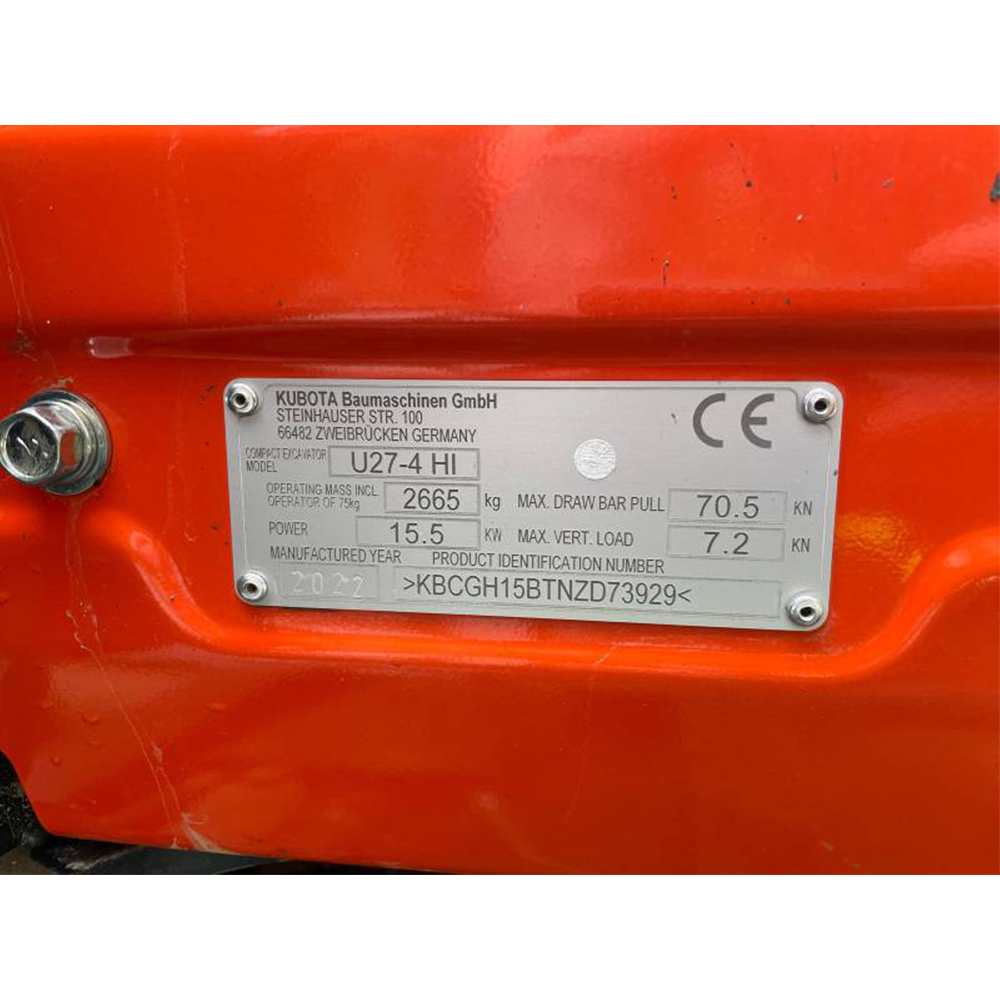 Mini-pelle Kubota U27-4 – Année 2022
